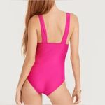 J.Crew NEW  Long-Torso Ruched V-Neck One-Piece Swim Radiant Fuchsia Pink Size 2 Photo 2