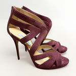 Jimmy Choo  Women's Suede Sandal High Heels Burgandy Size 40.5 Designer Luxury Photo 0
