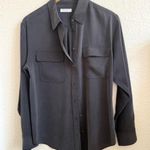 Equipment  Femme Signature Silk Long Sleeve Collar Shirt 100% Silk S Black / Gray Photo 2