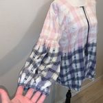 Jag jeans Jag pink & blue plaid tassel hems keyhole long sleeve top Photo 3