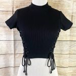 Forever 21 ribbed lace-up mock neck black crop top women Size small Photo 2