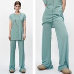 ZARA NWT  RIBBED HIGH WAISTED WIDE LEG PANT SMALL Photo 1