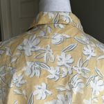 Uniqlo Yellow Floral Button-Up Top Linen Blend Feminine Beachy Tropical Photo 7