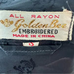 Vintage Golden Bee Black Rayon Robe Kimono w/ Bonsai Willow Pagoda Embroidery sm Photo 5