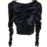 H&M  Satin Black Puff Long Sleeve Ruched Gathered Boatneck Party top Size S Photo 1