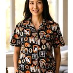 Munki Munki Halloween Pajama Top Large Short Sleeves Button Werewolf Witch Ghost Photo 1