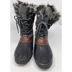 Itasca Rubber‎ Duck Boots Women's Black Gray Brown Fur Inside Lace Up Size 8 Photo 2