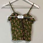 American Eagle  Women’s Ruffle Crop Tank Top Green Floral Size XS EUC Photo 5