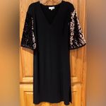 Ro & De Anthropologie  Ariel Sequined Sleeve V-Neck Midi Dress Black Size XS‎ Photo 8