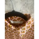 ZARA Women's Button-Down Short Sleeve Shirt, Geometric Print Blouse Top S Photo 3