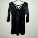 A Byer A. Byer 90s Black Velvet Crushed Long Sleeve V Neck Criss Cross Back Mini Dress Photo 5