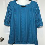 Dana Buchman Teal Lace Overlay Knit Top XL Short Sleeve Crew Neck Shirt Career Photo 0