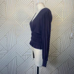 Pookie & Sebastian Smocked Bell Sleeve Top in Navy Photo 6