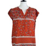 Liz Claiborne  Women’s Blouse V-neck Short Sleeves Orange White Floral Size Large Photo 12