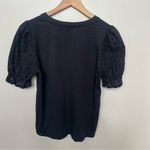 Joie  Eyelet Puff Sleeve Knit Cotton Short Sleeve Crew Neck Blouse Pullover Top M Photo 3