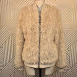 Chaser Faux Fur Lamby Bomber Jacket in Cream Photo 2