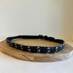 Vintage 90s Black Woven Weaved Genuine Leather Silver Studded Belt Size Large Photo 1