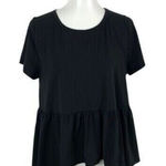 Bulotus Black Short Sleeve Peplum Top Casual Flowy Loose Fit XL Minimalist Chic Photo 0