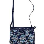 Vera Bradley Crossbody Drawstring Bucket Bag Purse Ink Blue Print Faux Leather Photo 0