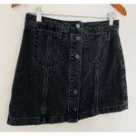 TopShop Moto Denim Mini Skirt Button Front Distressed Five Pocket Style Sz 28W Black Photo 8