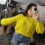 Anthropologie  V-Neck Knit Cropped Long Sleeve Sweater Yellow Size Small Photo 4