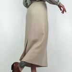 Vintage Deadstock Pure Wool Midi Skirt in Buff | Size M Tan Size M Photo 6