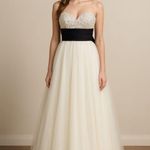 Jovani  White & Black Strapless Beaded Sweetheart Gown Size 0 Photo 0