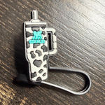 Stanley Tumbler Charm Cow Print Turquoise Blue Logo Keychain Accessory Black Photo 0