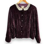 Coldwater Creek Velvet Jacket Lace Collar Purple Women Button Up Victorian Size Large Delicate Photo 0