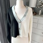 True Craft Cardigan Black White Gray Color Block Acrylic Sweater  Women Large New Photo 2