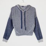 Splendid Navy & White Ribbed Knit Hooded Sweater Photo 2