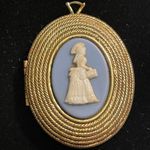 Vintage Cameo blue white ivory purfume Locket pendant 2"×1" gold tone Photo 1