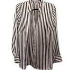 H&M Oversized Striped Button Down Satin Blouse Champagne & Black Stripes Size XL Photo 0