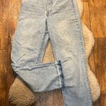 Nicole Miller  Nomad Super High Rise Relaxed Straight Size 12 Raw Hem Light Wash Photo 0