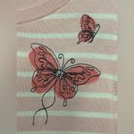 Talbots  Crewneck Sweater Embroidered Butterfly Stripe Size 1X Long Sleeve Pink Photo 4