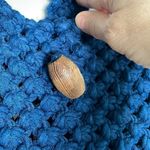 Vintage Crochet Handcrafted Wood Button Blue Handbag 1970s Photo 6