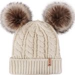Arctic Paw Pom Pom Beanie Cable Knit Fleece Lined Winter Beanie Women Hat Photo 0