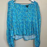AFRM Women’s Floral Peplum Blouse Balloon Sleeves Blue Ditsy Size XL NWT Photo 0