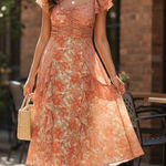 Lost + Wander Sunnyville Midi Dress in Orange Multi Floral OS NWT Photo 0