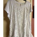 Free People  Women's White Eyelet Peplum Top L Photo 2