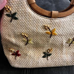 Fossil  Vintage Bag Woven Straw & Leather Embroidered Beaded Floral Bag No Strap Photo 3