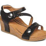 Aetrex  Avril‎ quarter strap wedge sandals black braided leather women’s size 8.5 Photo 0
