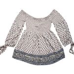 Socialite Blouse Top Womens Small Floral Tray Neck Casual Tie Sleeve Photo 7