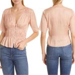 frame denim Frame Shirred V-Neck Blouse Pink Clay Women Size Medium Romantic Buttons Top NEW Photo 1