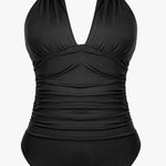 Beautikini Tummy Control One Piece Retro Bathing Suits V Neck Halter Ruched Photo 2