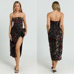 NWT Showpo Jessell Midi Dress High Split Strapless Floral Burnout Size 6 Black Photo 1
