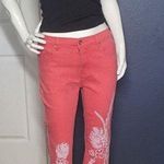 Diane Gilman DGI  Tropical Sequin Cropped Boot Cut Jeans Red Size 4 Zipper Comfy Photo 1