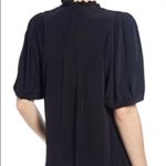 Something Navy Black Short Puff Sleeve MockEyelet Neck Blouse Size Small Photo 8