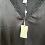 Joie  Black‎ Satin Lace Trim Short Sleeve Blouse Size Small Photo 3