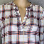 Penelope Long Sleeve Plaid Pattern Lightweight Top Cream Neon Coral Black Medium Photo 2